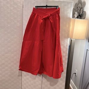 Dramatic red wide leg palazzo pants with elastic tie waist